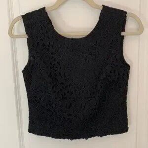 J.CREW COLLECTION Size 0 Guipure floral lace top BLACK E9787 NWT